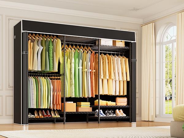 Ulif Heavy Duty Closet Organization System, Freestanding Clothes Rack, Adjustable, 63"W x 16"D x 77"H, 960 lbs Weight Capacity, with Dust Cover, Black Ulif Heavy Duty Closet Organization System, Freestanding Clothes Rack, Adjustable, 63"W x 16"D x 77"H, 960 lbs Weight Capacity, with Dust Cover, Black