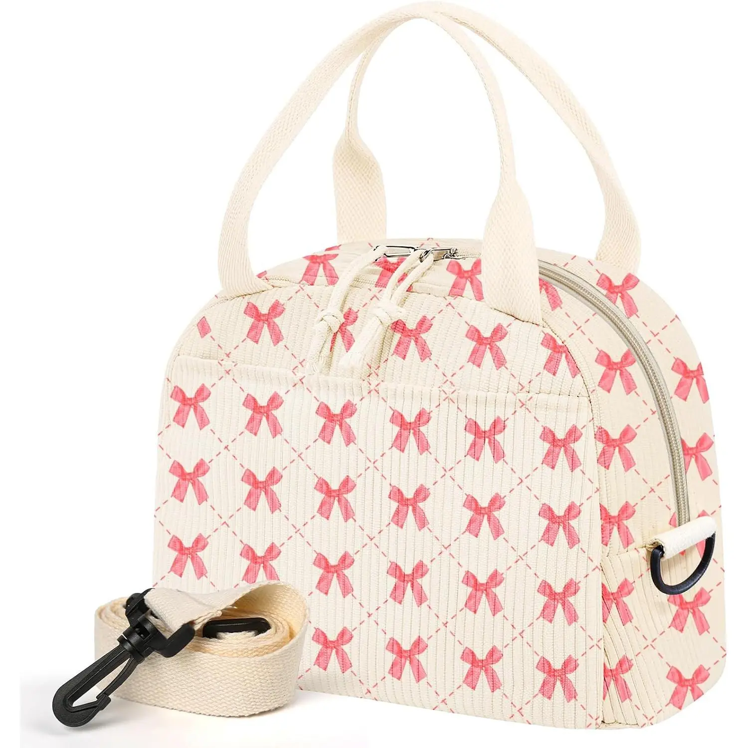 Lunch Box for Women,Lunch Bag Cute Corduroy Insulated Lunch Box With  Strap for Adult Womens for Work Picnic ( bow)