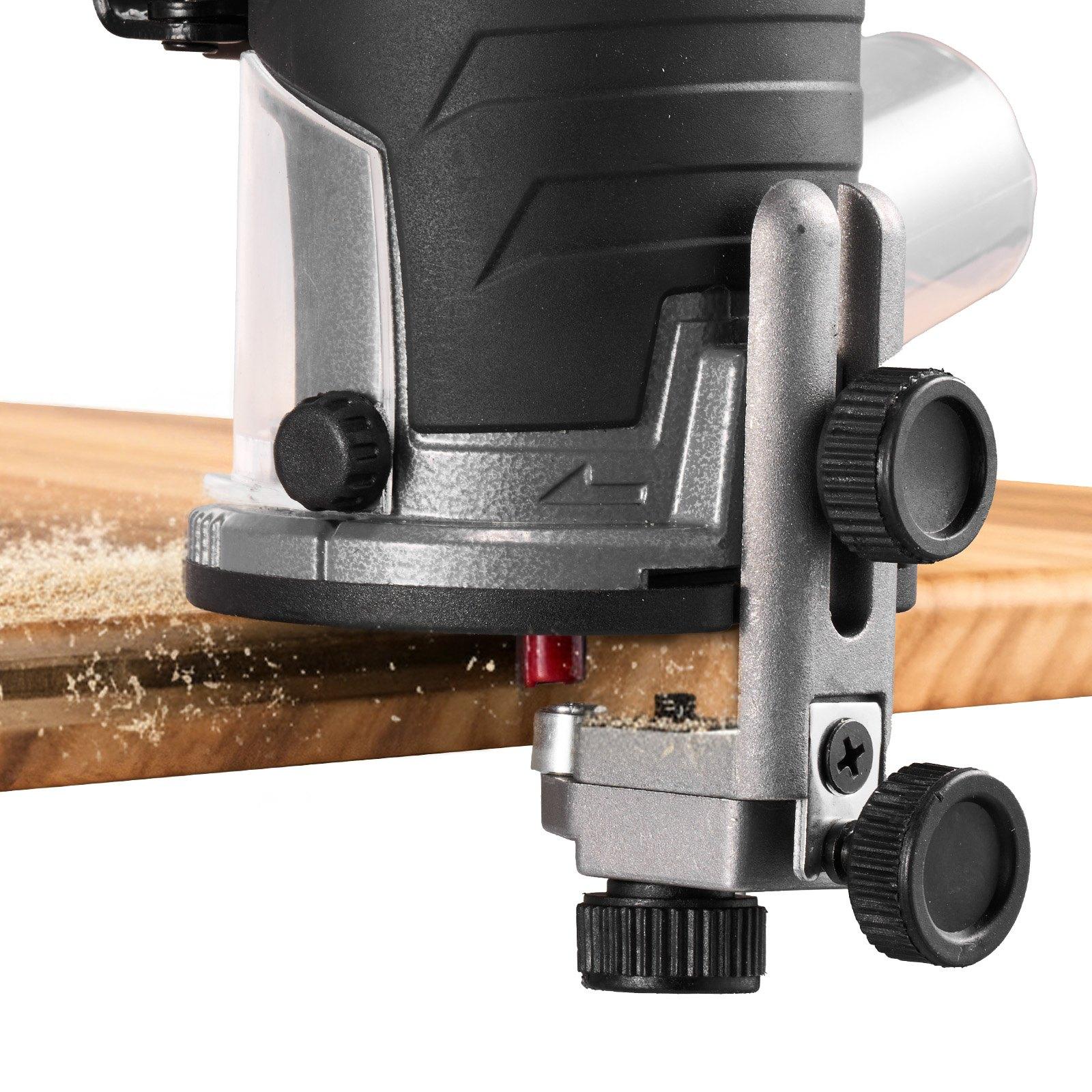 VEVOR Wood Router, 1 HP 710W, Variable Speed Palm Router Tool with Soft Start, Compact Wood Edge Trimmer with Fixed Base & 1/4-Inch Collet, Dust Hood, for Woodworking, Trimming, DIY Projects, Corded