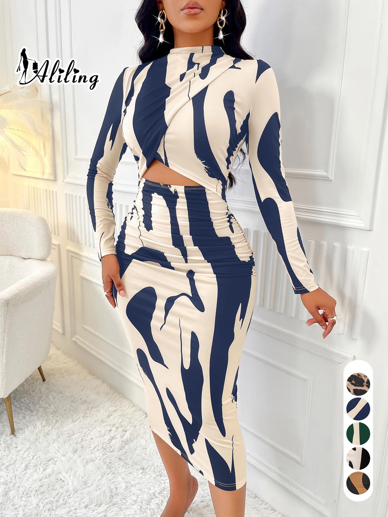 Aliling Women's Colorblock Print Cut Out Bodycon Dress, Elegant Chic Fashion Casual Long Sleeve Dress for Daily Outdoor Wear, Women Dress for Spring Fall