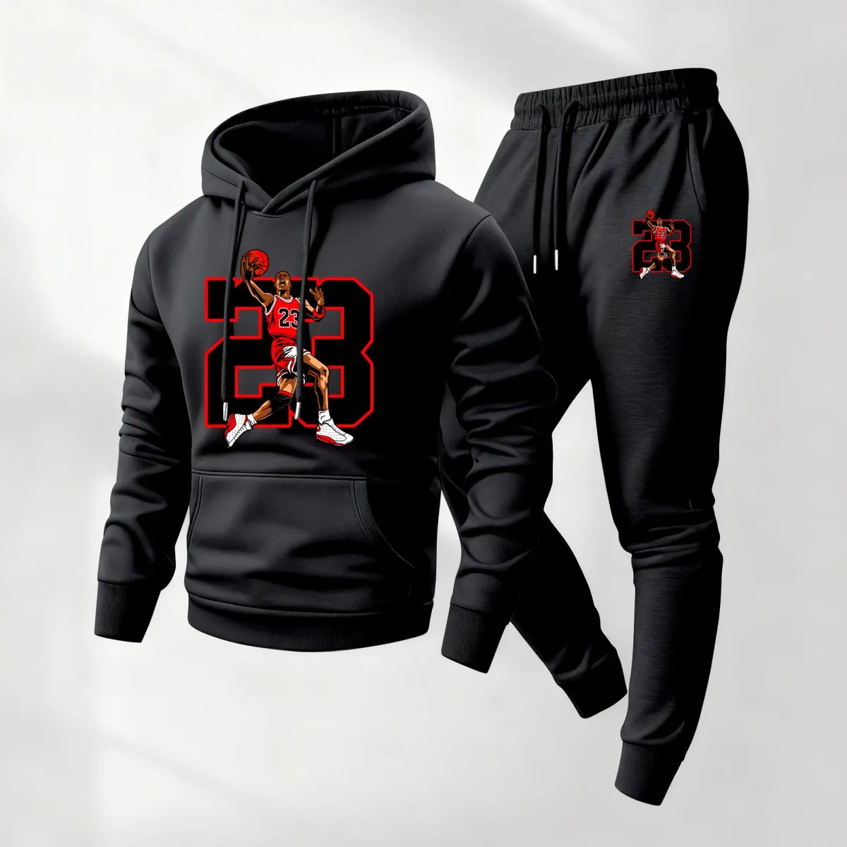 Men's No.23 Player Print Hoodie and Drawstring Sweatpants Set,Menswear,Casual Athletic Long Sleeve Hooded Jacket & Trousers for Fall & Winter,Men's Clothing for Daily Wear,Sportswear Indoor Outdoor,Tracksuit, Athleisure Summer Clothes