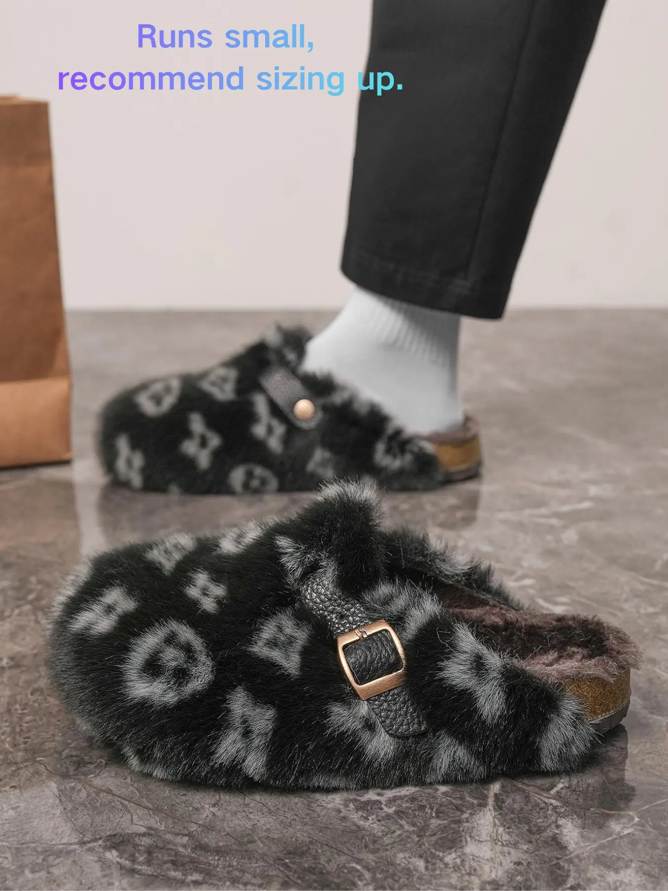 Unisex High-Quality Furry Slippers, Fashion Slippers, Non-Slip Warm Outdoor Shoes, Tie-Dye Design, Elegant Wide Fit, Perfect Gift for Her, Cozy Winter Footwear