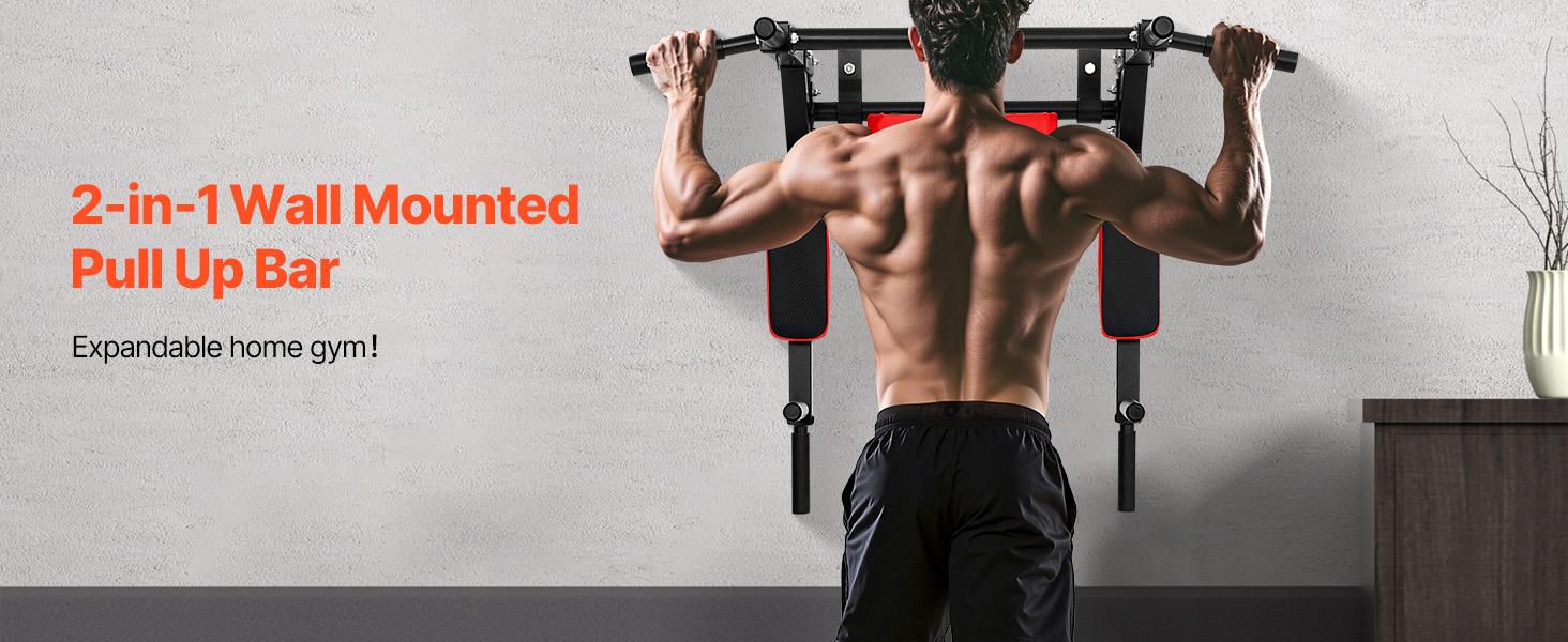VEVOR Multifunctional Pull Up Bar, Wall Mounted Chin Up Bar Dip Station for Home Gym, Heavy Duty Steel Upper Body Workout Pull Ups, Power Tower Set Training Equipment Fitness, 440 lbs Weight Capacity