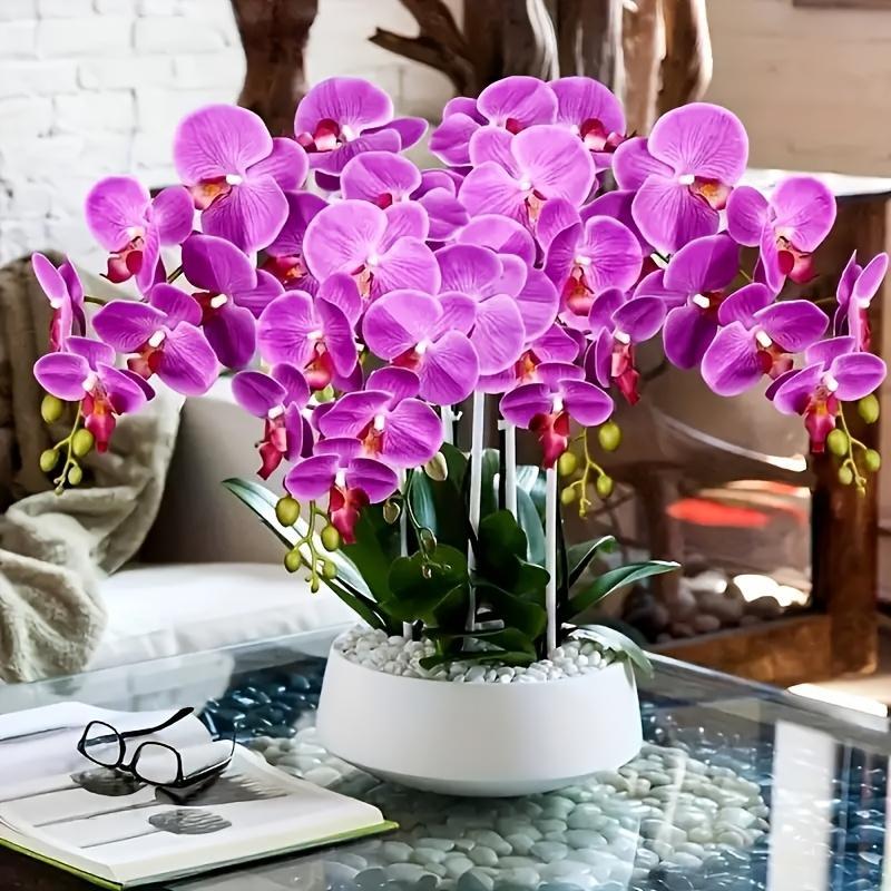 3 artificial butterfly orchids with simulated tactile flower heads and artificial stems, suitable for engagement/wedding bridal bouquets, Valentine's Day, Mother's Day, Easter, spring/summer indoor home garden decoration