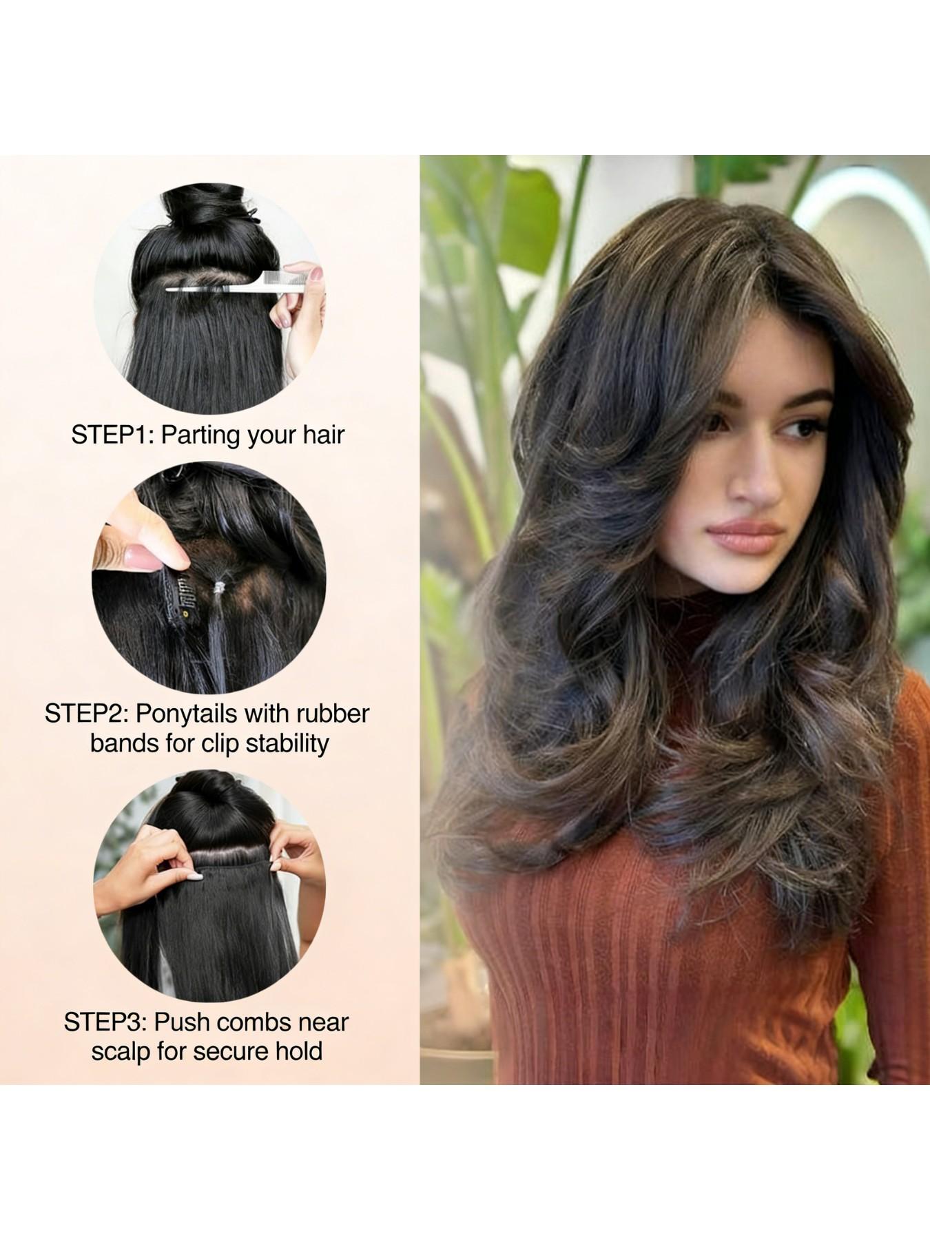 4-Piece Hair Extension Set, Medium Length Curly Synthetic Hair Clips, Invisible Hair Extensions for Women, Daily & Wedding Use