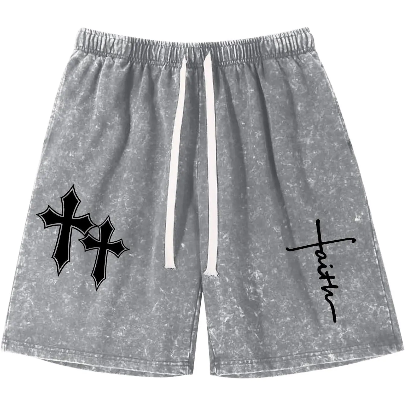Boys' Christian Cross Print Acid Wash Shorts - Faith-Inspired Bible Verse Vintage Casual Shorts with Pockets for Everyday Wear, Casual Fit