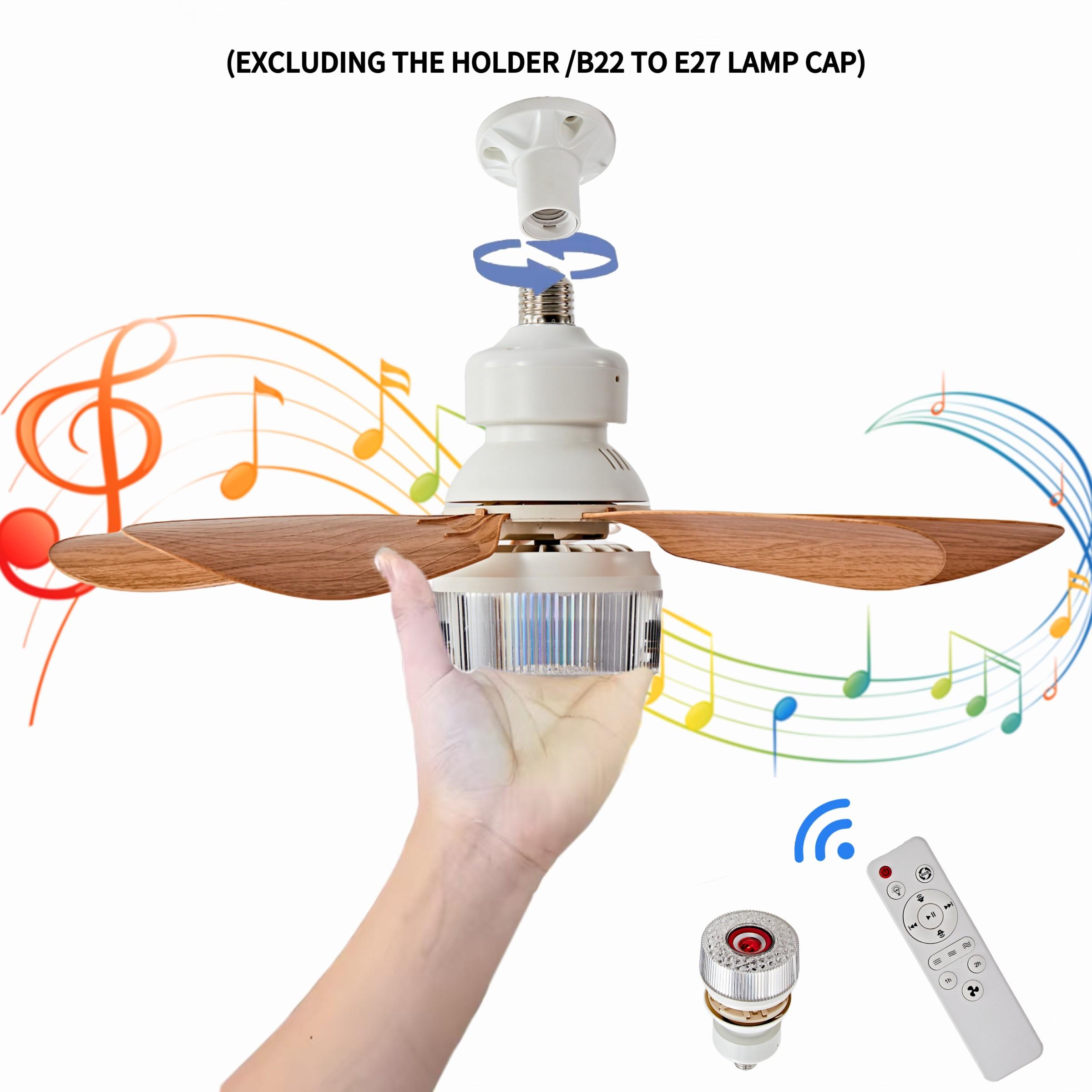 Remote Controlled RGB Ceiling Fan Light Lamp, Bluetooth-compatible Speaker, Crystal RGB Shade, Adjustable RGB Lighting, Sound Activated, Timer, 3 Adjustable Brightness Levels, Ceiling Lights