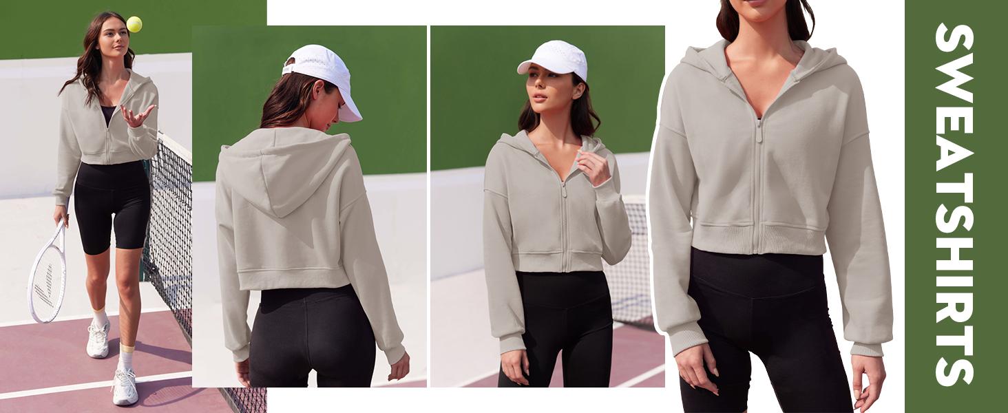 Fisoew Women's Cropped Zip Up Hoodie Sweatshirts Long Sleeve Casual Loose Y2K Pullover Tops Clothes Womenswear comfort hoodies SpringStatements