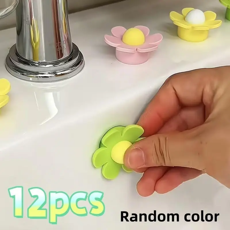 12pcs Flower Shape Silicone Sink Overflow Plug, High-Quality Durable Easy Install, Kitchen Bathroom Sink Drain Cover, Prevents Clogs, Decorative Accessory