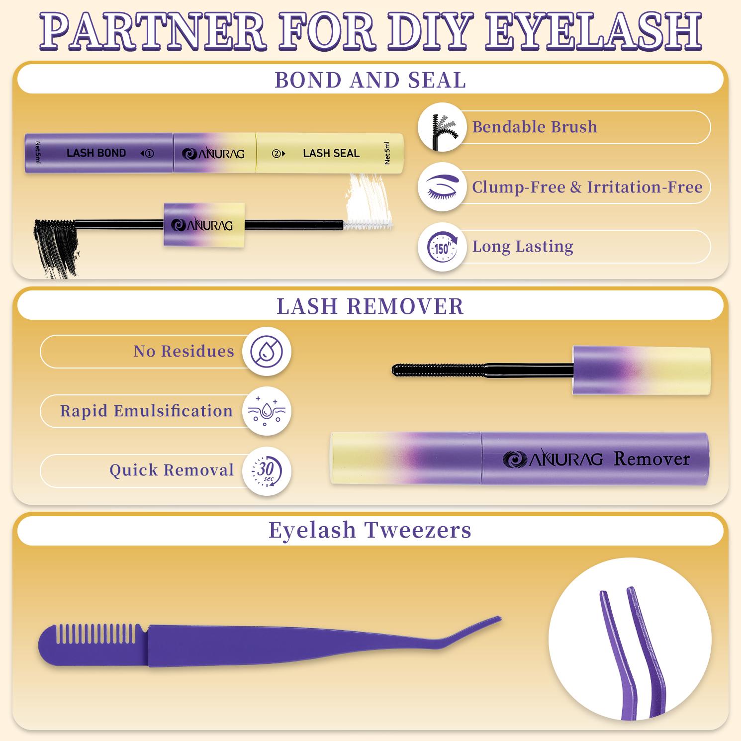 ANURAG DIY Cluster Eyelash Extension Kit, Eyelash Bonding and Sealing, Eyelash Tweezers, Eyelash Remover at Home Makeup Eyelash Extensions Cat Mascara springtok fairy lash clusters,Christmas gifts, New Year gifts, Black Friday ANURAG DIY Cluster Eyelash Extension Kit, Eyelash Bonding and Sealing, Eyelash Tweezers, Eyelash Remover at Home Makeup Eyelash Extensions Cat Mascara springtok fairy lash clusters,Christmas gifts, New Year gifts, Black Friday