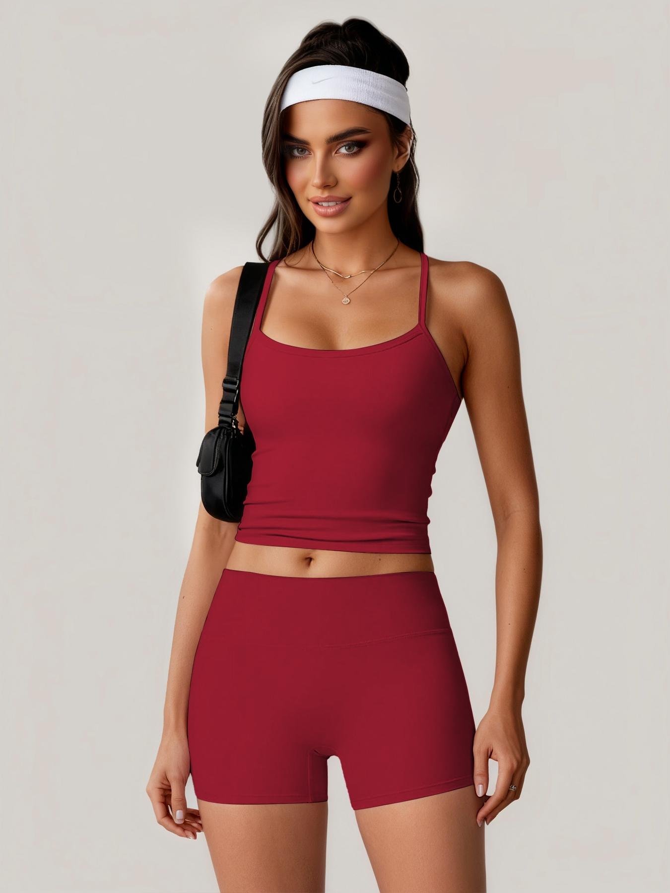 Women's Two-Piece Set, Sleeveless Crop Top + Tight Shorts, Fitness Exercise, Indoor Outdoor Sports Wear, Fitness Sportswear Set, Casual Summer Style
