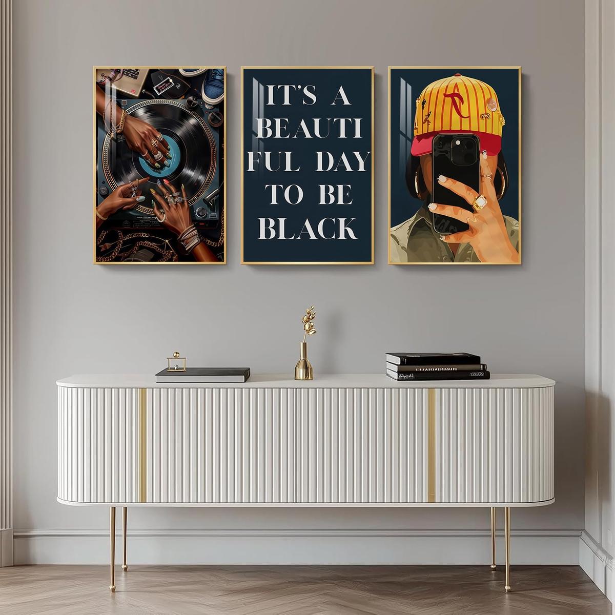 3 Counts Aluminum Alloy Framed Painting, Retro Vinyl Record And Modern Portrait Art Pictures, Home Decoration For Living Room, Bedroom, Office, Restaurant, Hallway Wall Decor, Odorless Print Artwork, Luxury Perfect Gift For Friends And Family