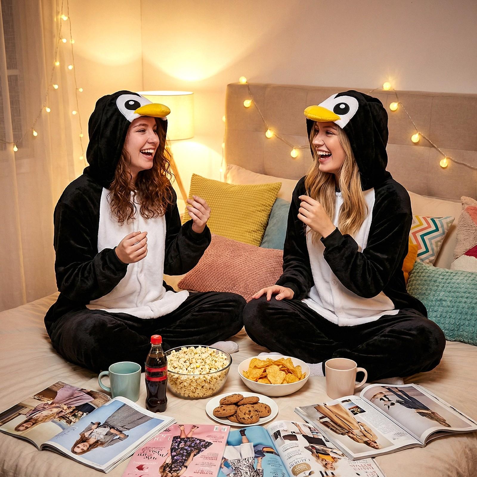 Penguin Wearable Hooded Blanket Onesie, Cozy Fleece Throw for Adults, Perfect for Halloween, Football Games, Graduation Parties