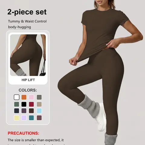 【Black Friday】2-Piece Set Soft Moisture-Wicking Round Neck Short Sleeve Top & Elastic Yoga Pants, Comfortable Sportswear for Fitness, Running, Outdoor Activities, Workout Sets Women