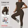 【Black Friday】2-Piece Set Soft Moisture-Wicking Round Neck Short Sleeve Top & Elastic Yoga Pants, Comfortable Sportswear for Fitness, Running, Outdoor Activities, Workout Sets Women