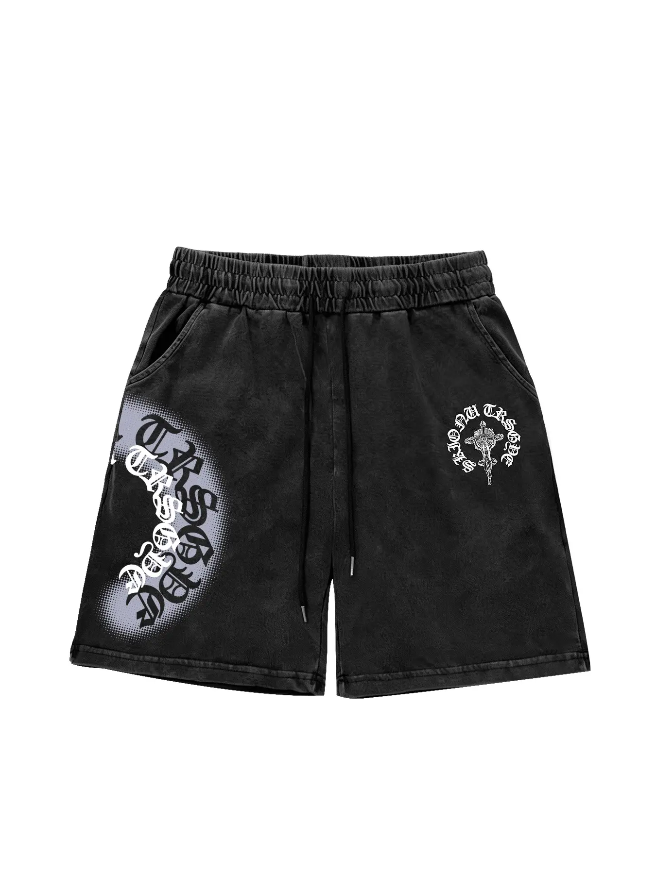 Men's Summer Fashion Shorts, Vintage Washed Design, Casual Cross Print Sports Shorts, Trendy Daily Wear, Casual Graphic Shorts