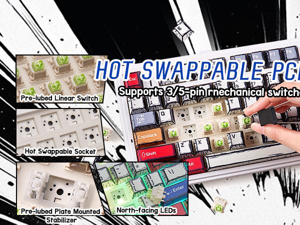 Aula F75 Mechanical Keyboard, Wireless RGB Backlit Gaming Keyboard w/Hot-Swap Socket & Knob, Gasket Mount Pre-lubed Reaper Switches, Bluetooth/2.4GHz/Type-C, Creamy Sounding Manga Keycaps Aula F75 Mechanical Keyboard, Wireless RGB Backlit Gaming Keyboard w/Hot-Swap Socket & Knob, Gasket Mount Pre-lubed Reaper Switches, Bluetooth/2.4GHz/Type-C, Creamy Sounding Manga Keycaps