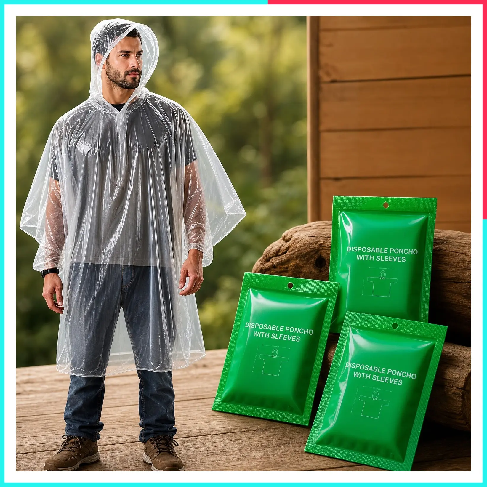 Disposable Rain Ponchos for Adults - Clear with Hood, Compact Emergency Ponchos for Hiking, Camping, Travel - Pack of 4