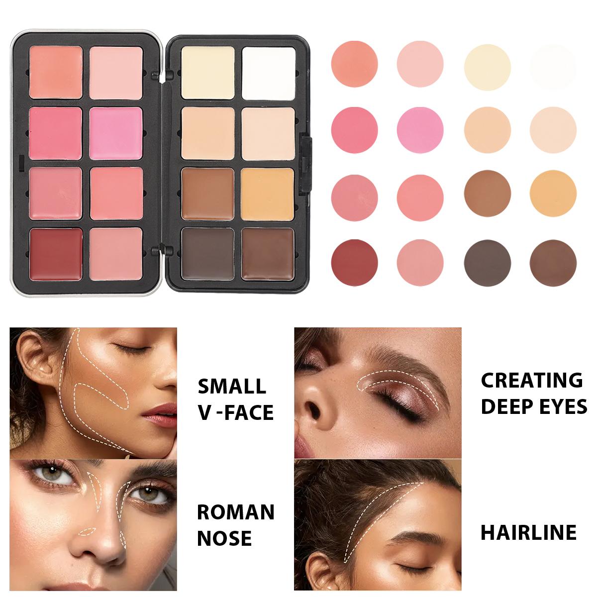 16 Color Concealer Contour Highlighter Blush Palette Moisturizing Non Sticky For Correction Natural Look Easy To Apply
