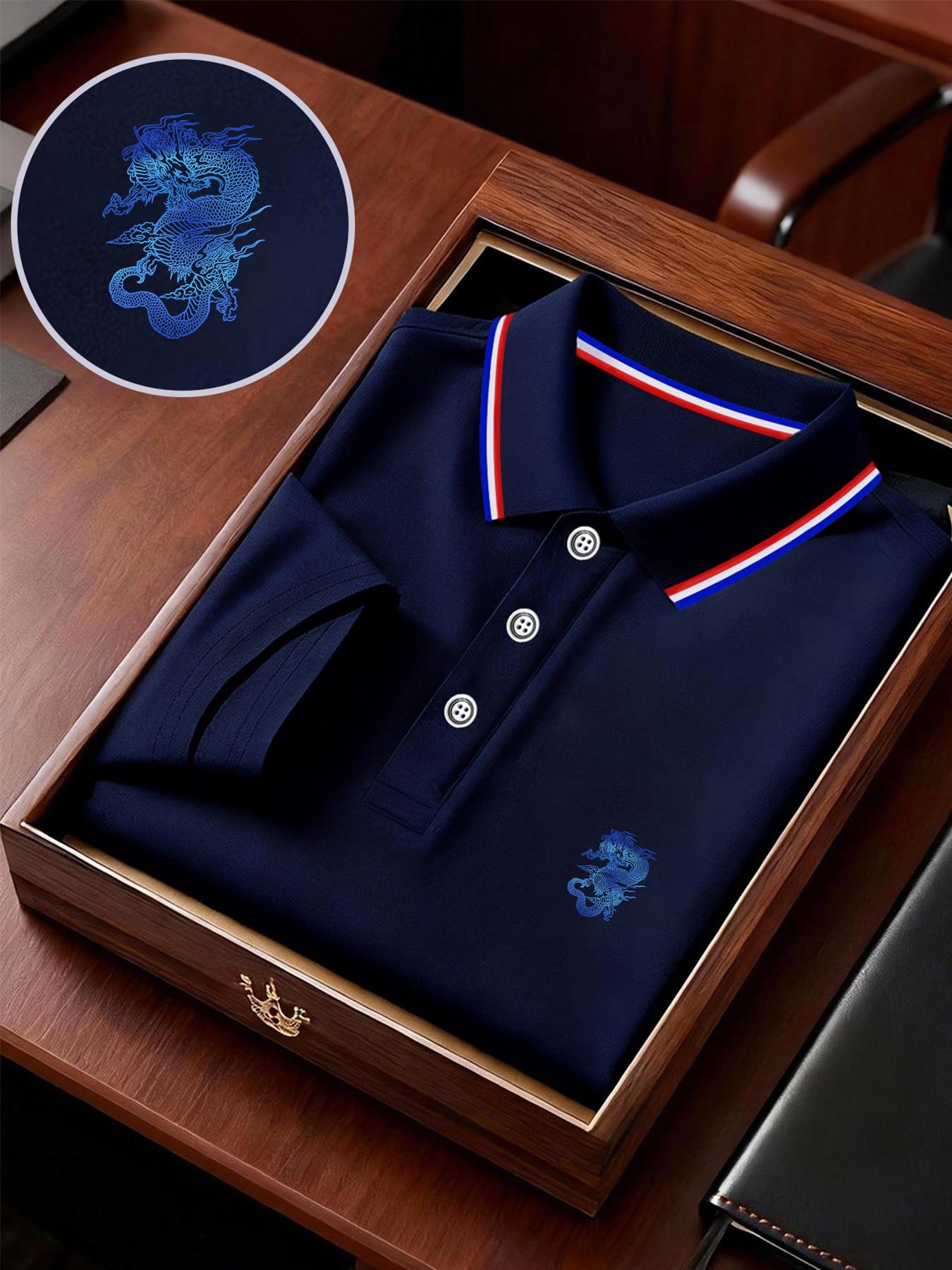 Men's Geometric Print Polo Shirt, Loose-Fit Short Sleeve, Breathable Elastic Fabric, Casual Business Tee, Spring Summer Outdoor Wear