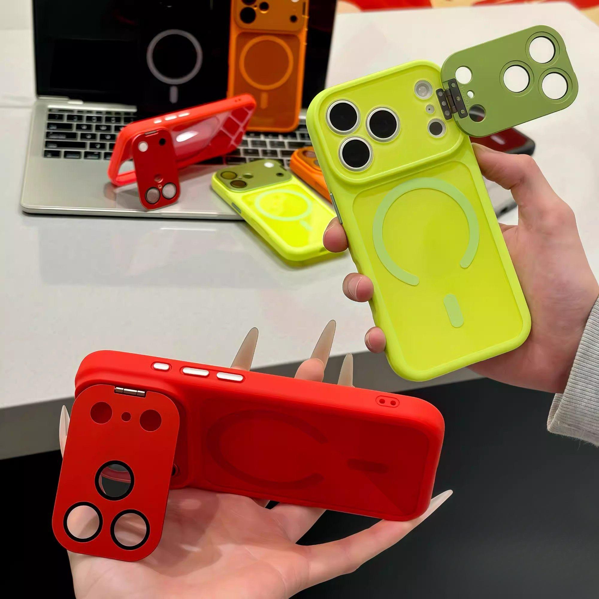 With Stand Magnetic Phone Case for iPhone17/16/15/14/13/12 Pro Max Lens Full Cover 17 Pro Silicone Case 16 Pro Max Handheld Shooting