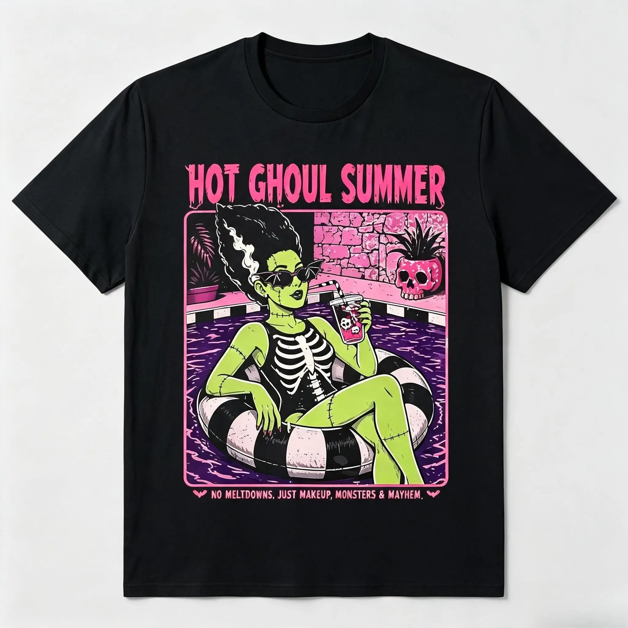 Hot Ghoul Summer Bride of Frankenstein Graphic Oversized Cotton T‑Shirt, Gothic Fashion Casual Outfit, Comfort Short Sleeve Tee, Ideal Valentines Holiday Gift for Him Her Friends Family