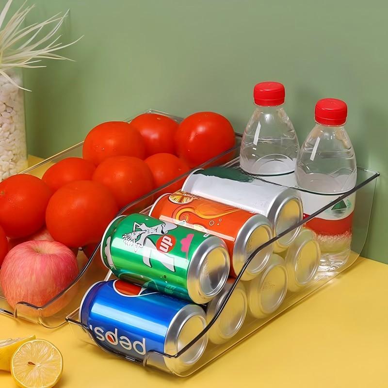 Clear Fridge Organizer Bins Space-Saving Stackable Storage Containers, Durable Acrylic Material for Soda Cans Energy Drinks, Angled Design Portable Organizer for Fridge Freezer Pantry Kitchen Countertop, Ideal for Home Office Party Drink Storage with Rand