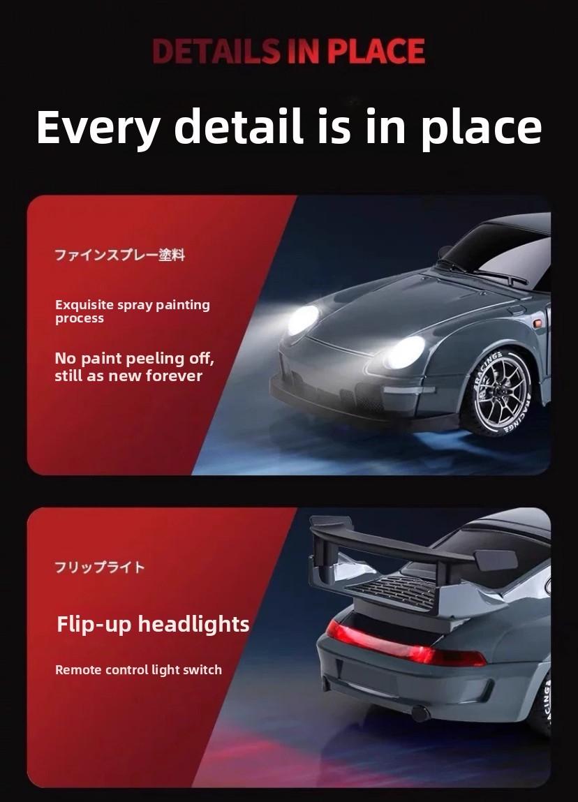 1:24 Professional RC Drift Car, 2.4GHz Four-Wheel Drive, LED Lights, Drift Tires, Road Obstacle Tools, Lithium Battery, Boy's Birthday Gift