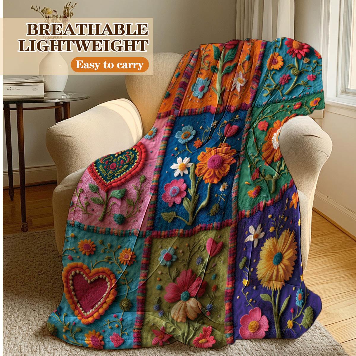 Vintage Floral Patchwork Blanket, Soft Breathable Flannel, Warm Comfortable Washable, Sofa Bedroom Bed Decor, Holiday Gift Multi-Use Throw