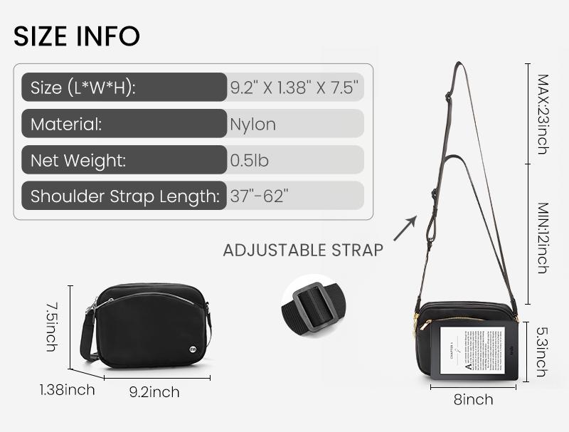 Small travel purse Women Crossbody purse Long Starp Crossbody Bag for Women- Shoulder Bag With Waterproof Nylon Handbag Multiple Pockets and Adjustable Strap 1.5L