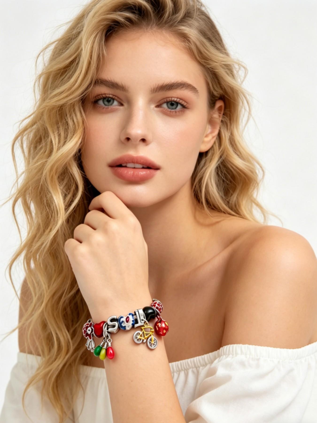 Retro DIY Stranger Things Inspired Multi-Pendant Beaded Bracelet, Heart Charm Bracelet, Strange Colorful Charm Trendy Jewelry, Aesthetic Fan Gift, Friend Gift, Special Bff Gift, Interest Gift