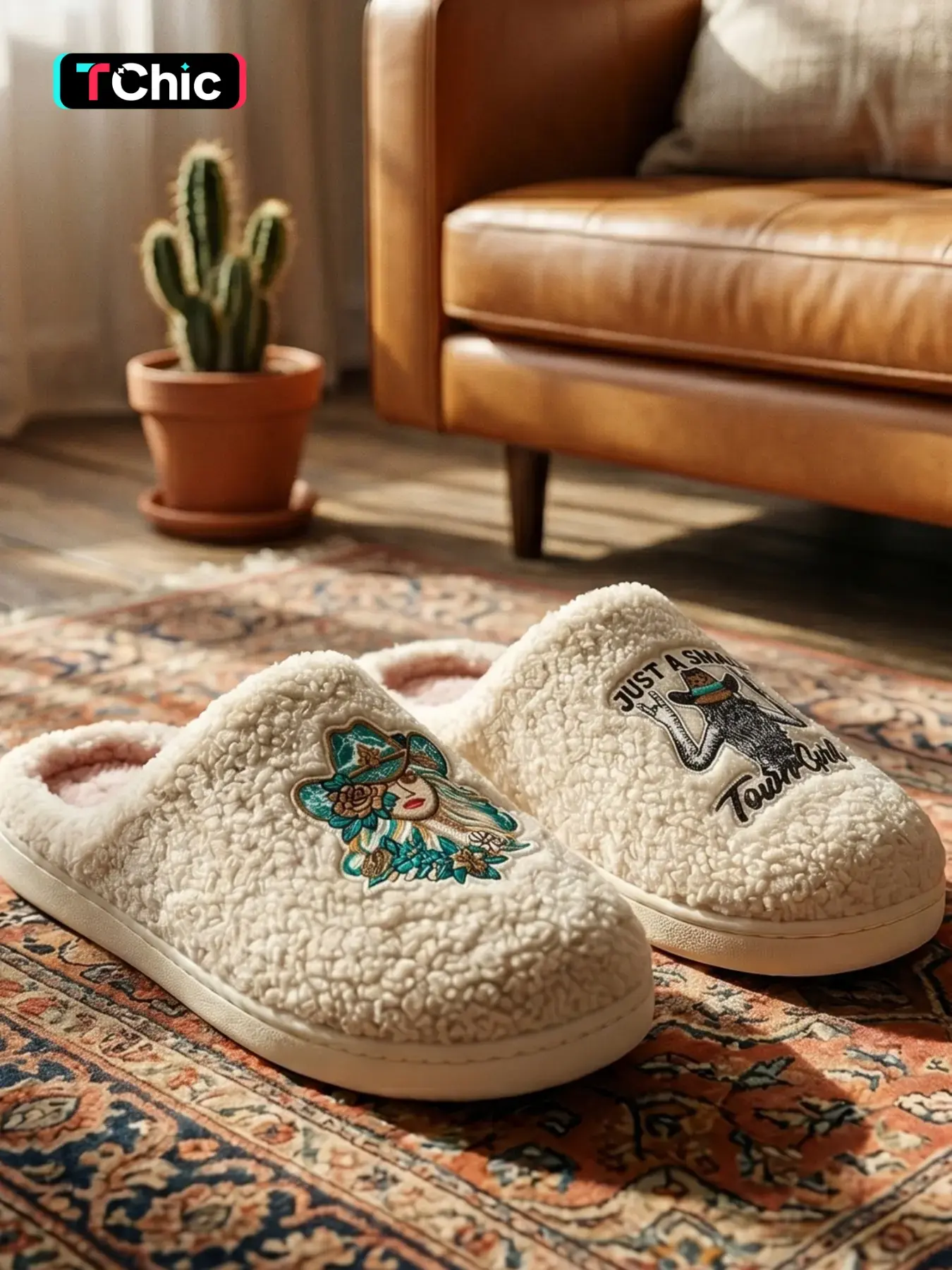 Western Cowgirl Closed Toe Fuzzy Slippers, Vintage Cowgirl Portrait Patch House Slides, Non-Slip Quiet Soft Plush Indoor Footwear, Trendy Cozy Lazy Slippers, Gift Box Packed For Holiday Gift, Multiple Colors Available, Rubber, Women