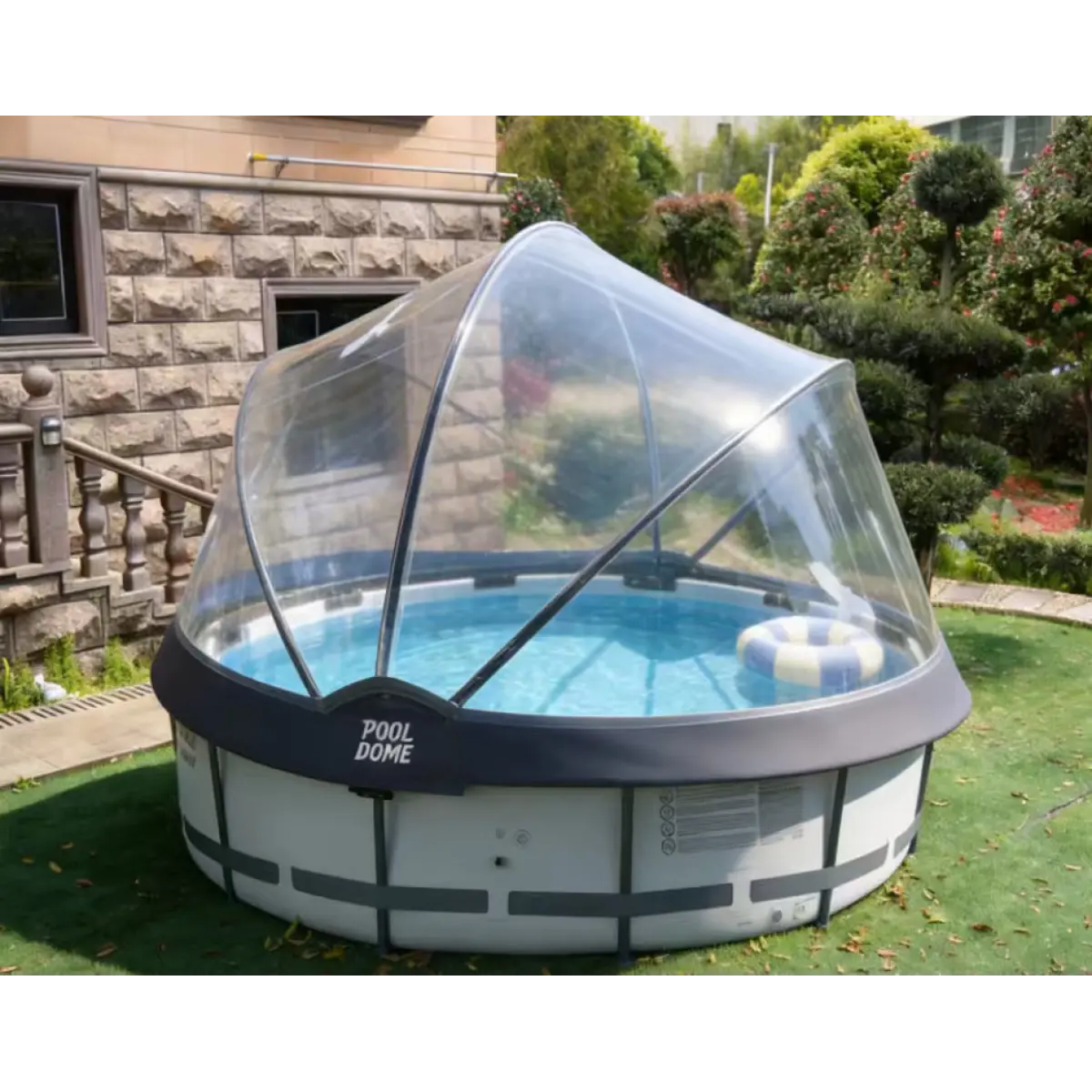 15 FT Round Shape Pool Dome Enclosure - Outdoor Translucent PVC Cover for 15ft Round Above-Ground Pools, Hinged Access Structure with Heat Retention