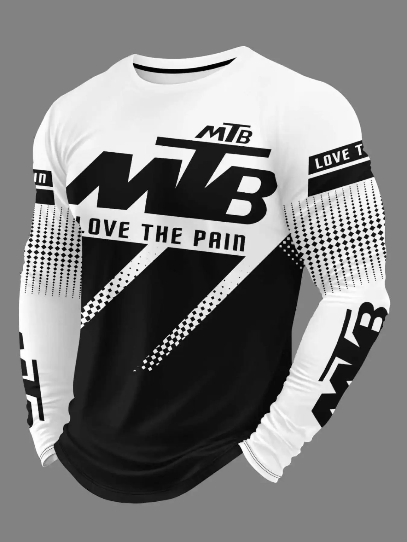 Men's Mountain Bike Long Sleeve Cycling Shirt, Quick-Dry Breathable, Round Neck Print T-Shirt, Ideal for Off-Road Outdoor Sports, Dry Fit Shirt