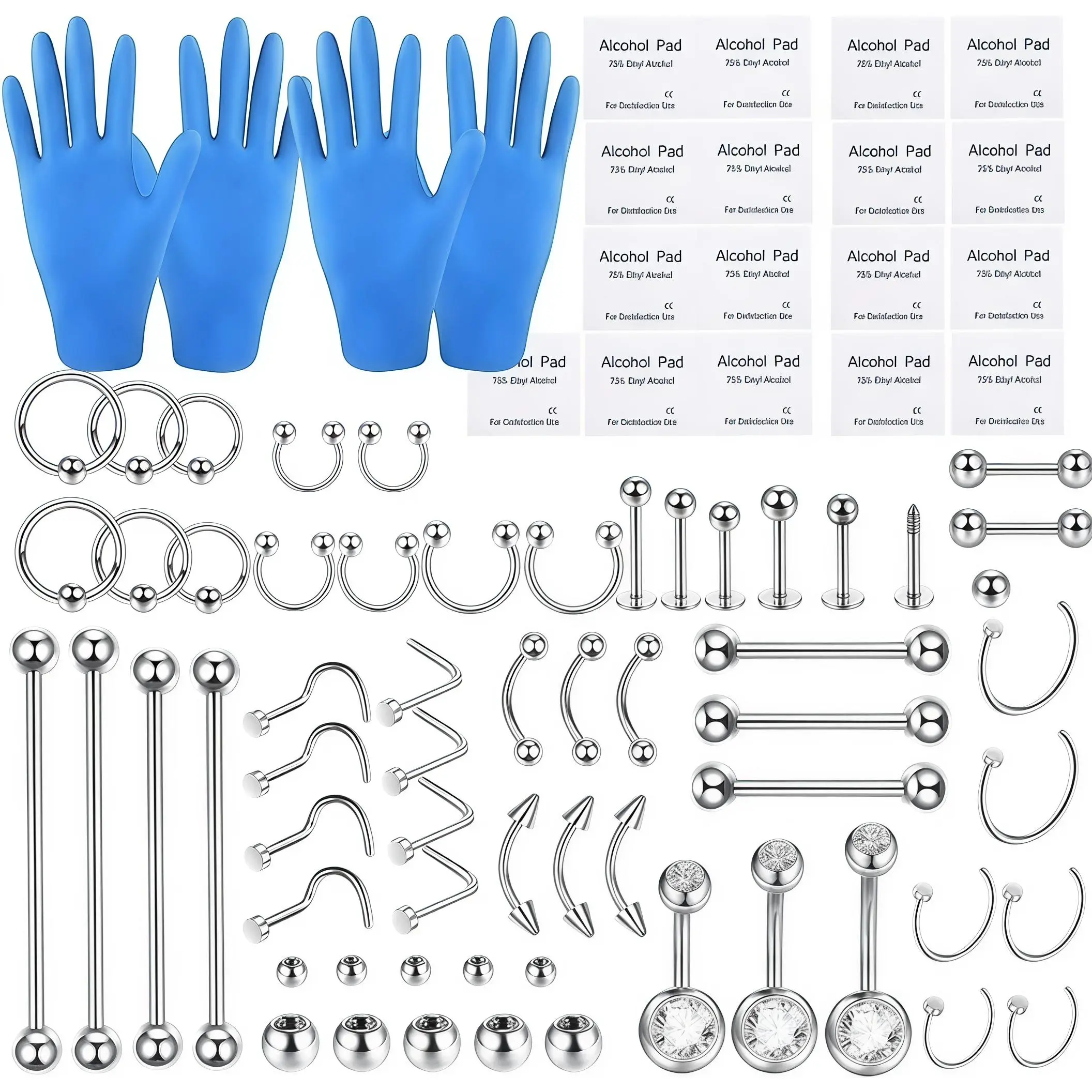 Piercing Kits Stainless Steel 20G 18G 16G 14G 12G Lip Nose Tongue Tragus Cartilage Daith Eyebrow Belly Button Rings Clear Retainer Piercing Jewelry