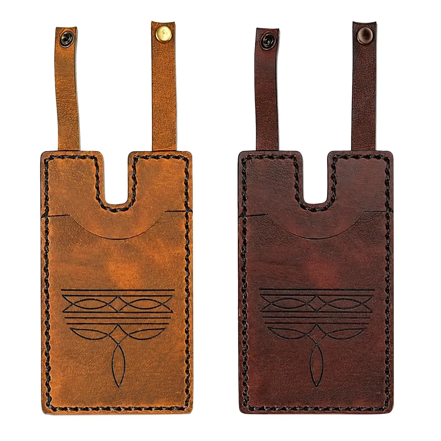 2 Pack Dark Brown & Light Brown PU Leather Boot Wallet for Women, Western Style Boot Strap Card Holder with Secure Buckle Daily Accessory