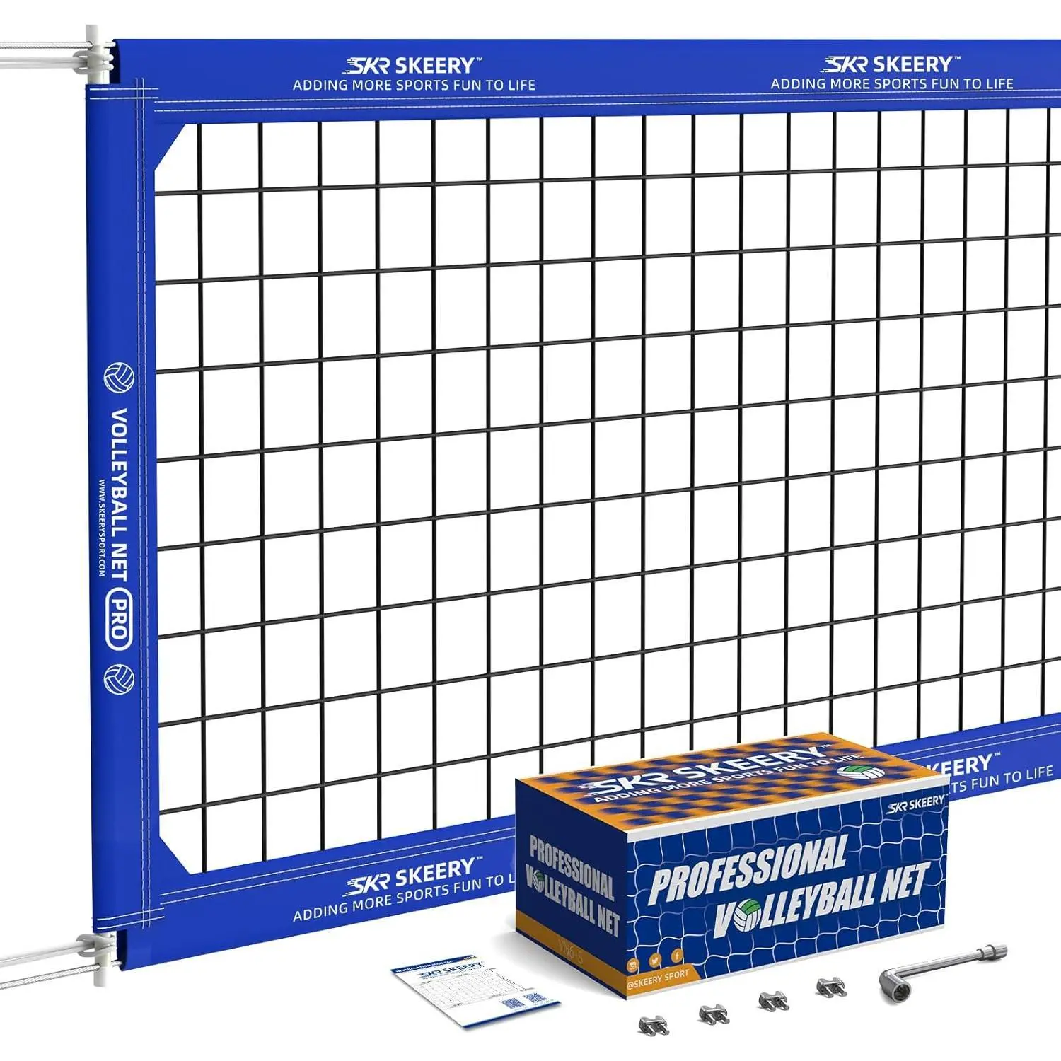Professional Volleyball Net,Official Size 32×3.3FT,Equipped with Double Steel Cables with 3.3FT Double Side Bars,Portable Volleyball Net for Backyard,School,Courts(PRO)