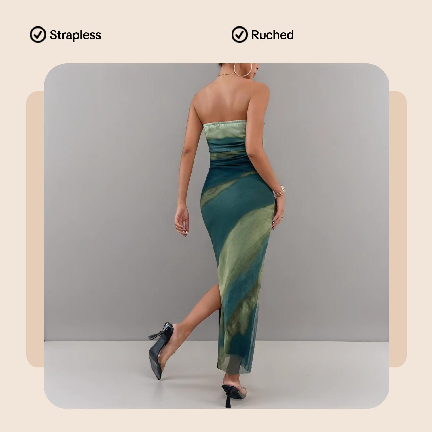 Women's Ruched Tube Dress, Elegant Strapless Dress for Party and Evening, Ladies Clothes for All Seasons