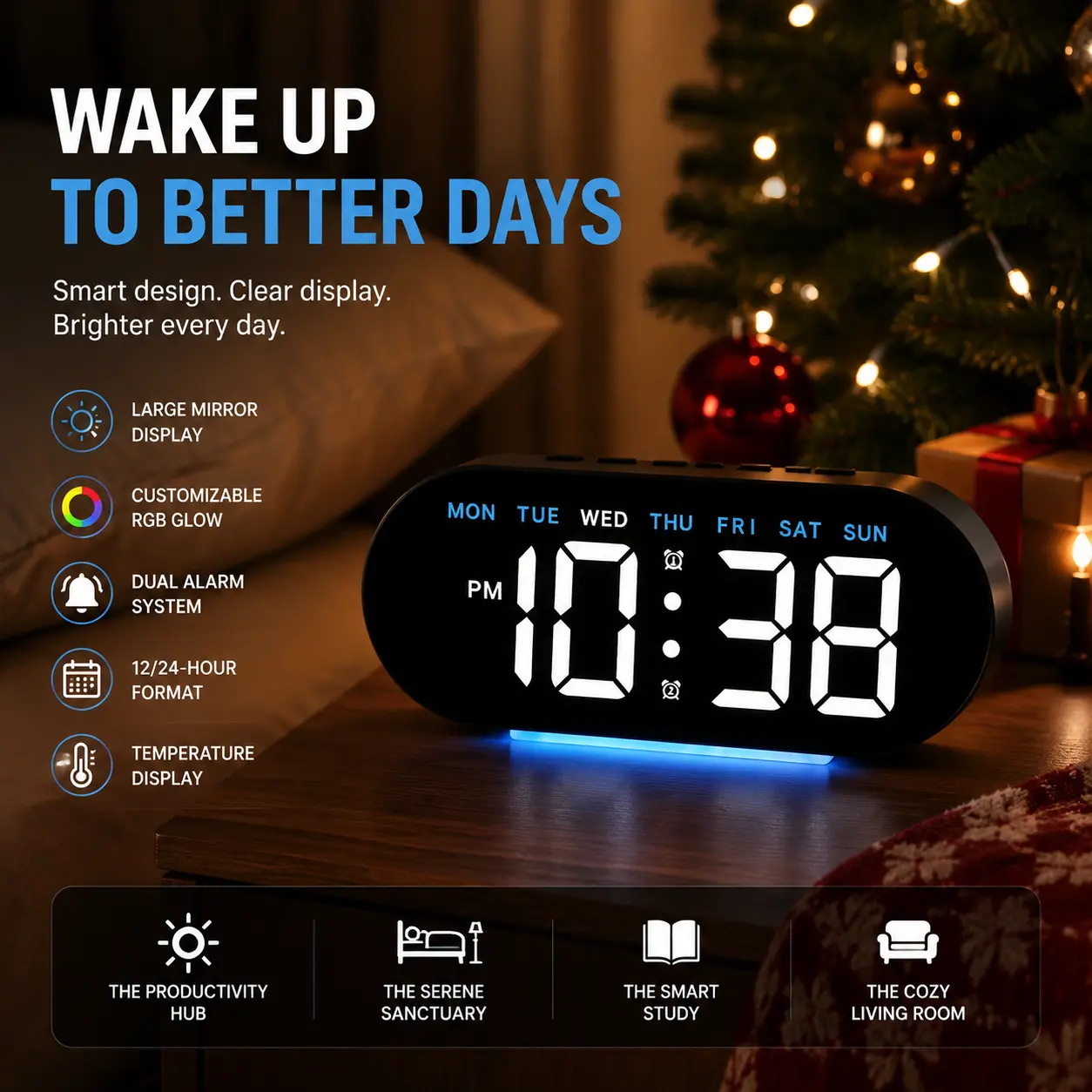 LED Digital Clock, Clock With Temperature, 1 Count Multifunctional Date and Temperature Display Desktop Clock, Digital Alarm Clocks, Decorative for Living Room, Bedroom and Office-YY2
