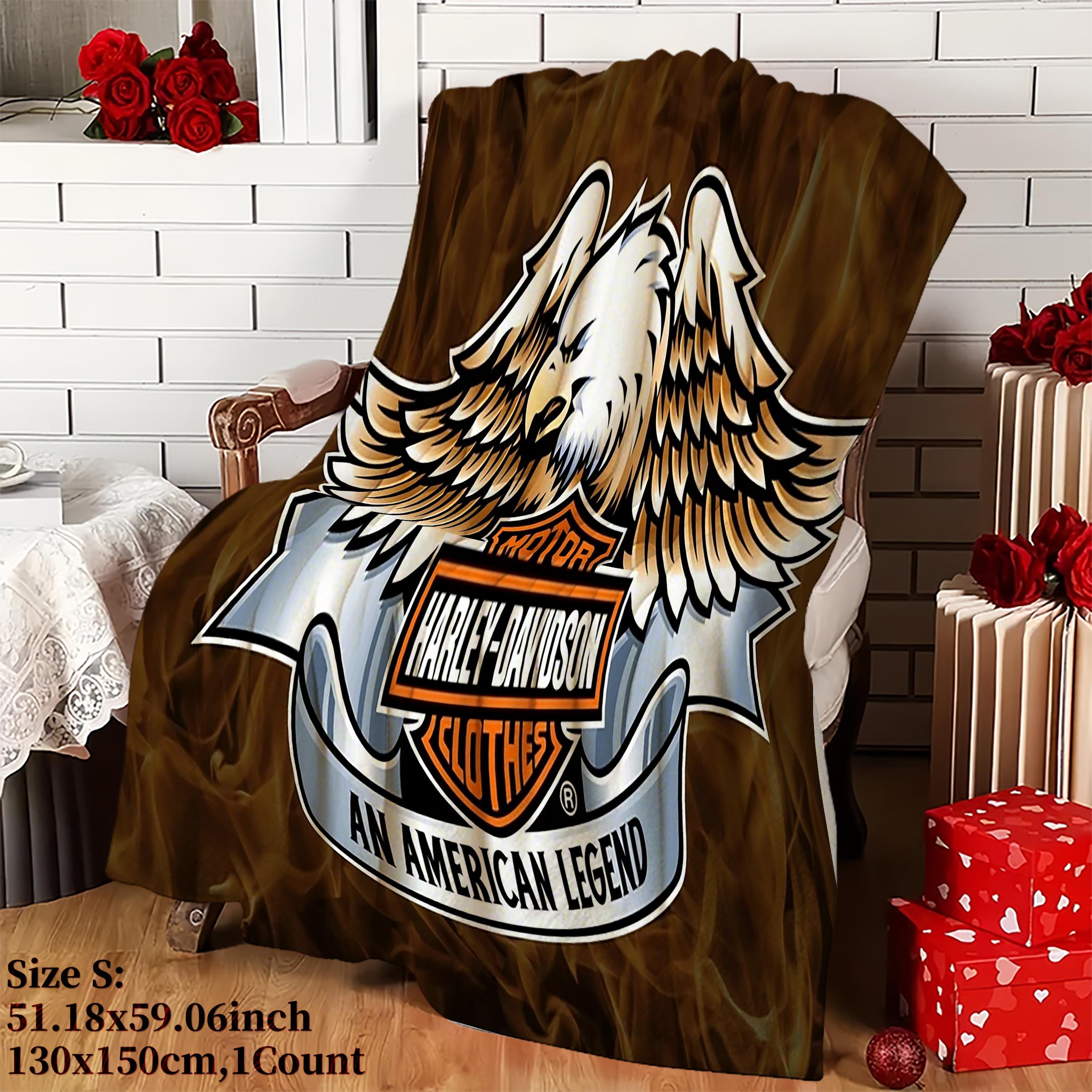Comfortable Soft Flannel Blanket, Fire Eagle Print, Motorcycle Logo Theme, Multifunctional for Sofa Bed Car Room Office Camping