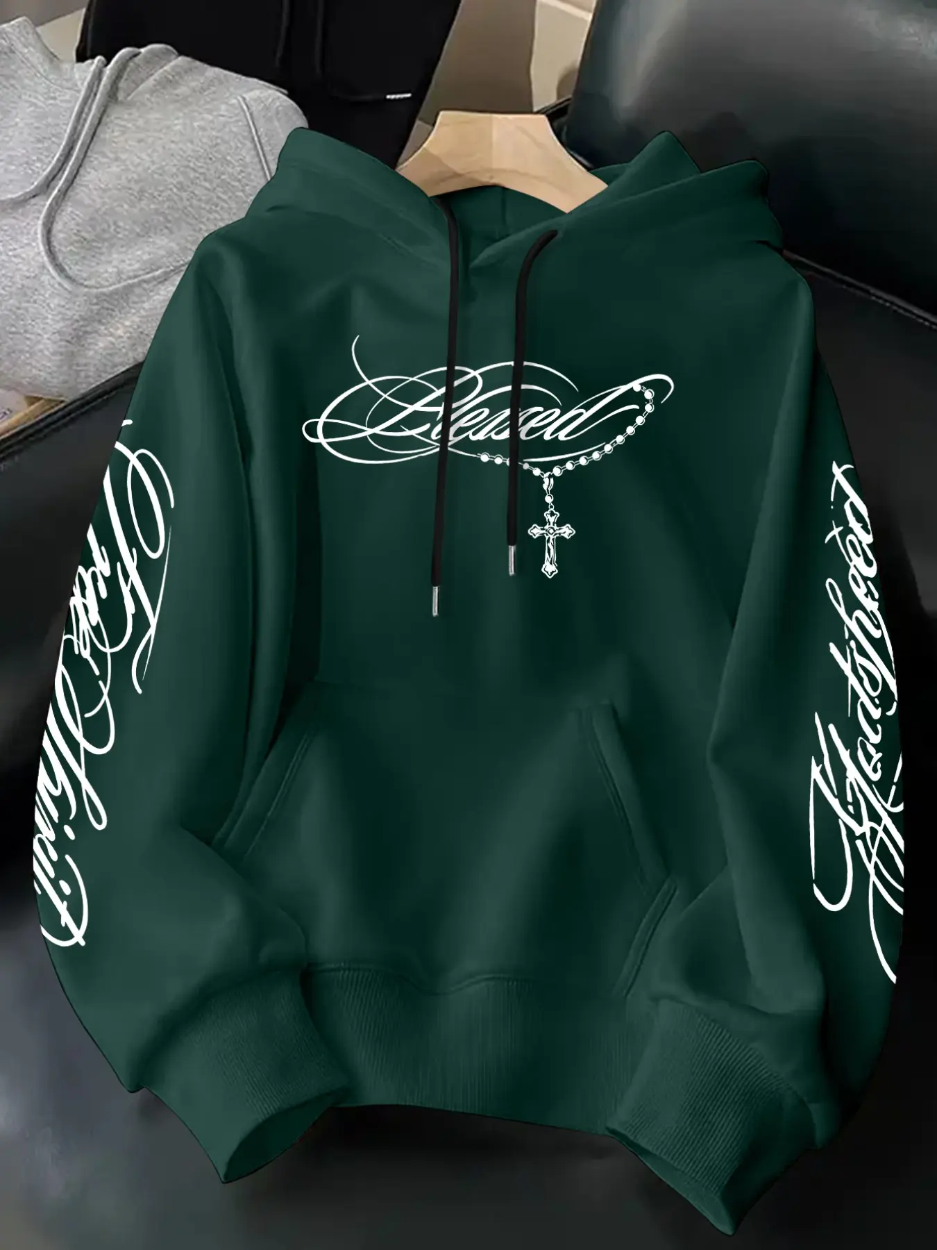 American Chicano Cross Letter Print Hoodie, Loose-Fit Streetwear Sweatshirt, Fall & Winter Casual Top, Multiple Colors Available