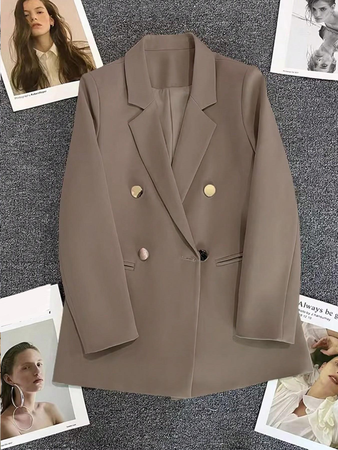 Women's Classic Two-Buckle Jacket, Slim-Fitting Long Sleeve, All-Season Plain Design, Versatile for Formal Office & Everyday Casual Wear