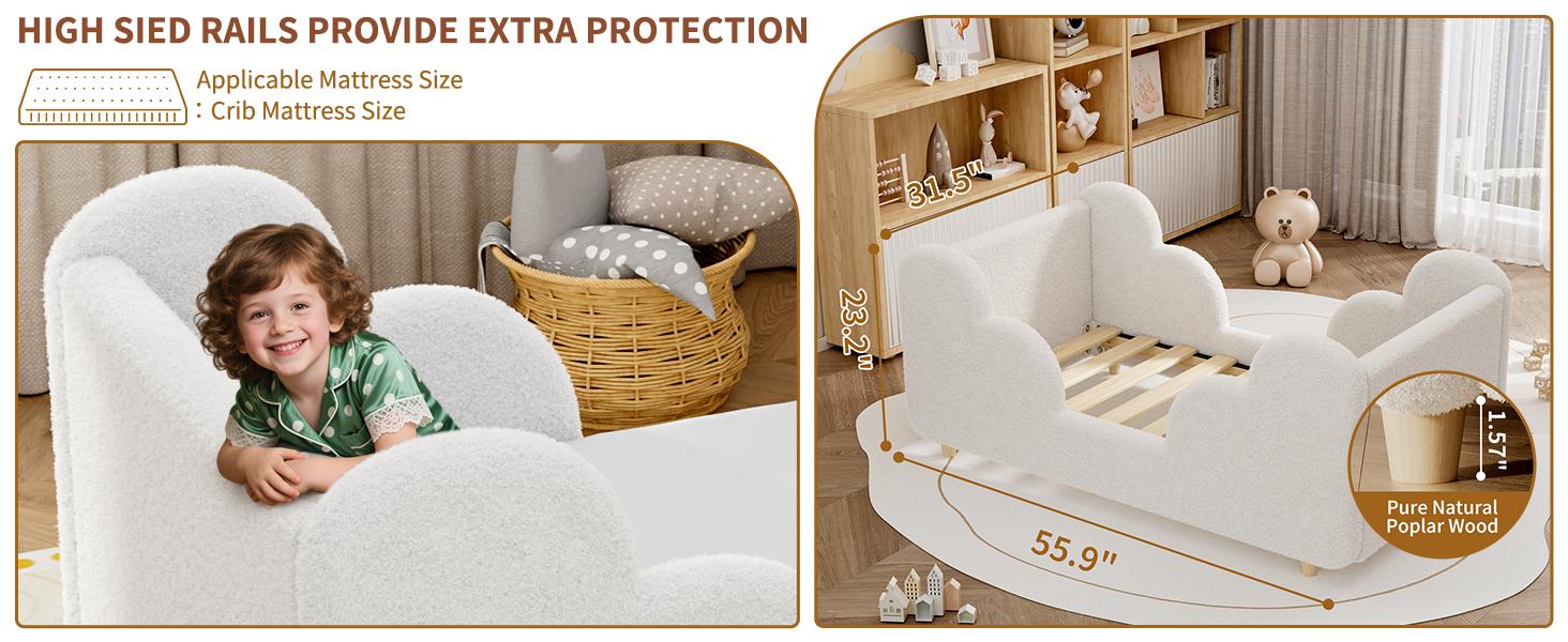 MOPHOTO Toddler Bed Toddler Floor Bed Frame with Rails & Headboard, Standard Crib Size Kids Beds for Ages 3-7 Years Girls and Boys, Montessori Floor Beds(No Mattress)