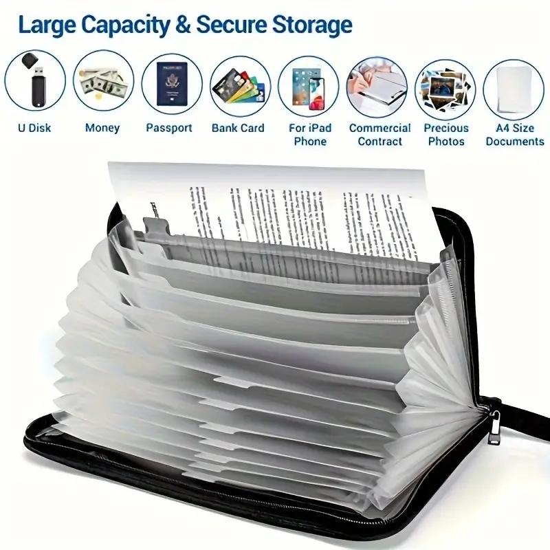 Fireproof Expanding File Folder, 13 Pockets Accordion File Folder, Important Document Organizer Holder with Labels, Paper Organizers, Portable File Organizer, Storage, Office Accessories