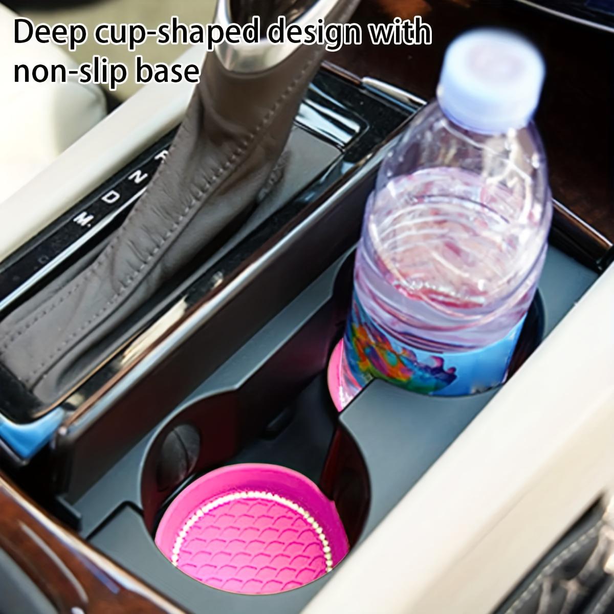 2 Counts Non-Slip Water Cup Pads, Car Coasters with Rhinestone Bling Decoration, Anti-Skid 8 cm Rubber Cup Mat, Car Interior Accessory
