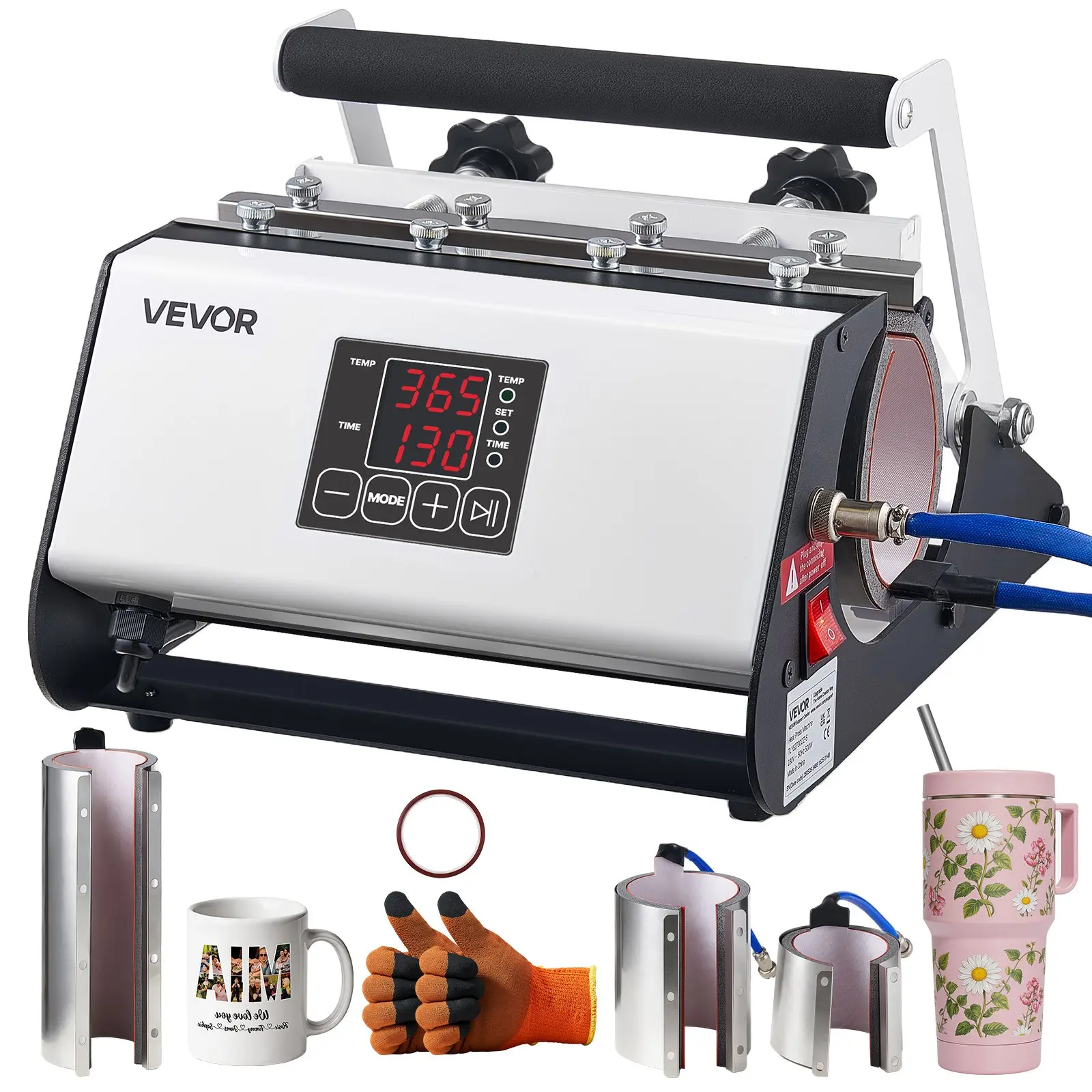 VEVOR Tumbler Heat Press Machine, 30 oz and 40 oz Mug Press, Fast and Even Heating, with Tape, Gloves, Easy Temp and Time Setting, Heat Transfer for Sublimation Tumblers, Cups, Mugs, Black and White