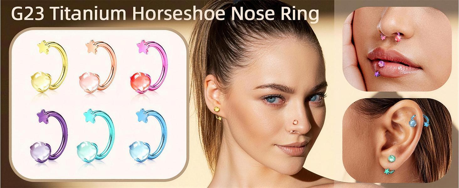 Unisex 2PCS G23 Titanium Metal Septum Rings 16G - Internally Threaded Horseshoe Design with Ball Grabber Tool, 6/8/10mm Hypoallergenic Cartilage Hoop for Piercings, Internally Threaded Piercing, Curved Ring, Unisex Wear, Internally Thrd.