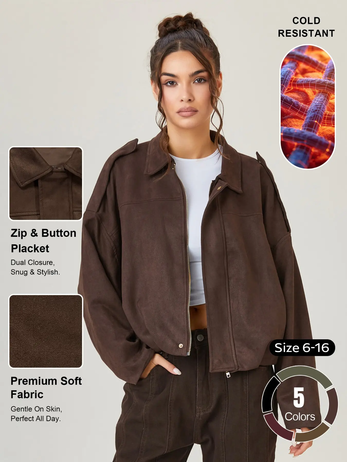 Women's Winter Retro Stand Collar Zipper Long Sleeve Windproof Jacket, Casual Comfortable Solid Color Loose Outerwear, Versatile Warm Daily Wear#TikTokMadeMeBuyIt#Outerwear#FindYourStyle