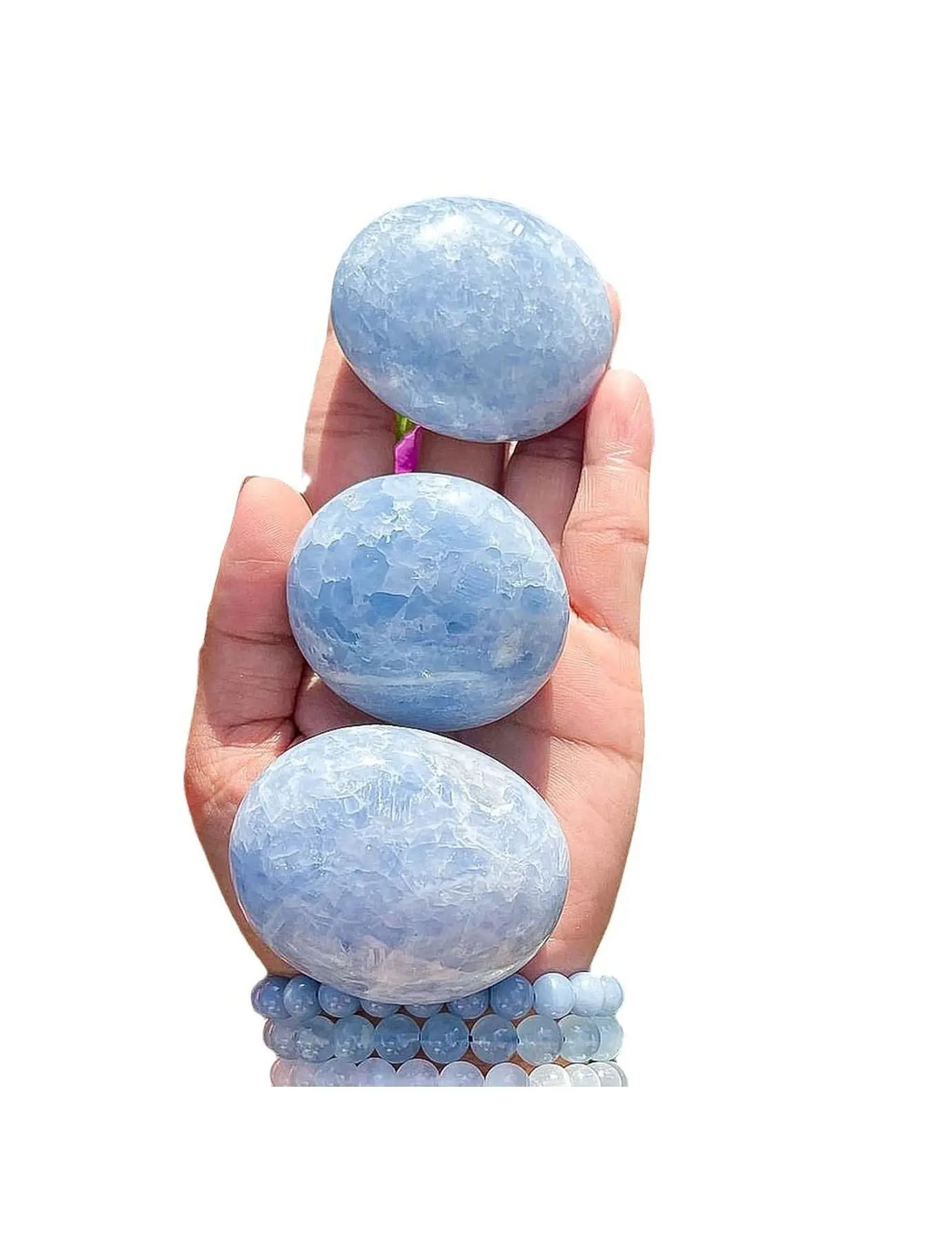1Count Natural Celestite Palm Worry Stone Raw Crystal Ornament Hot Compress Massage Pocket Stone Home Decor Halloween Christmas Gift