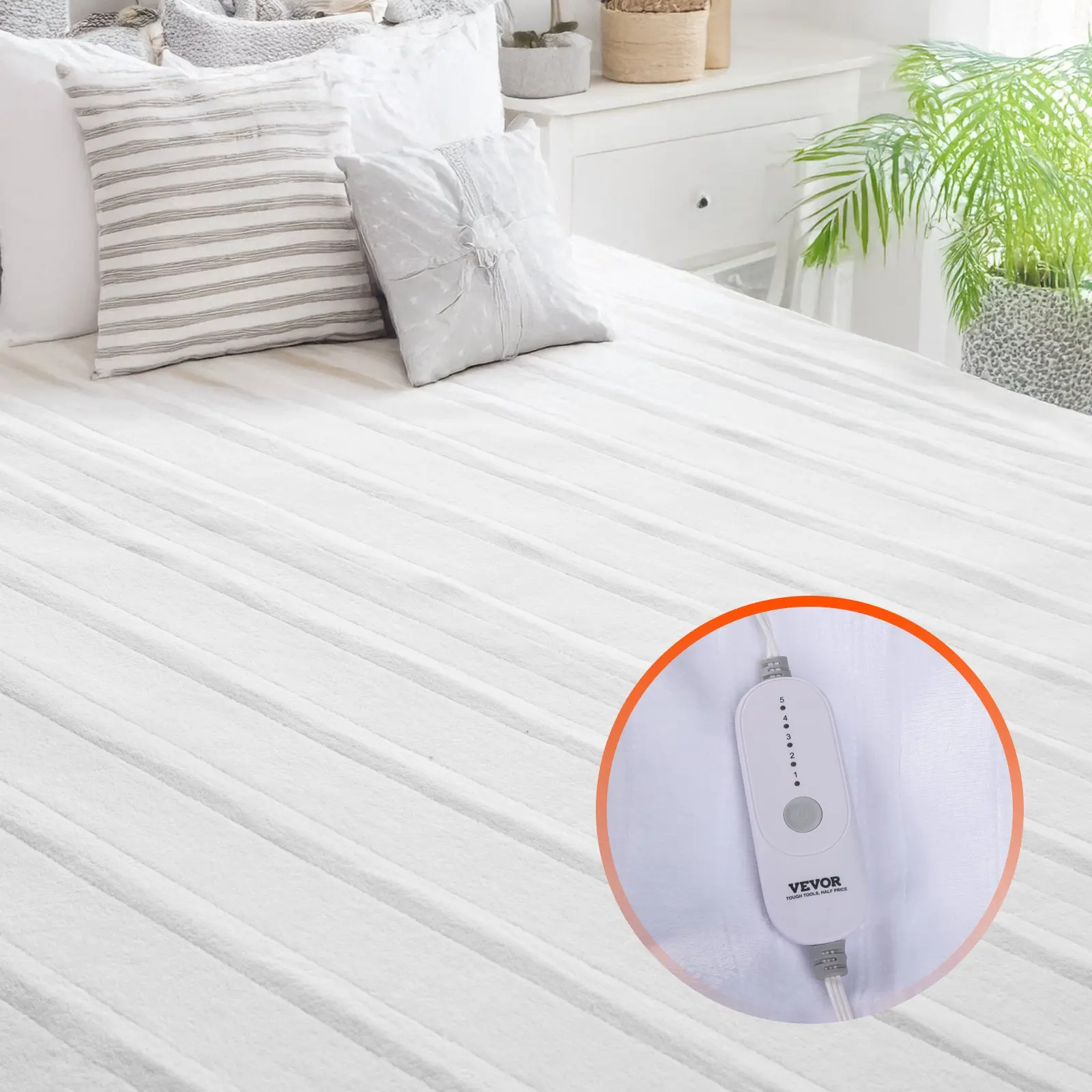 VEVOR Heated Mattress Pad, 39x 75 in, Electric Bed Warmer with 1-5 Heat Settings Control, 10-Hour Auto Shut Off, Machine-Wash Breathable Coral Fleece Heating Electric Mattress Sheets, White